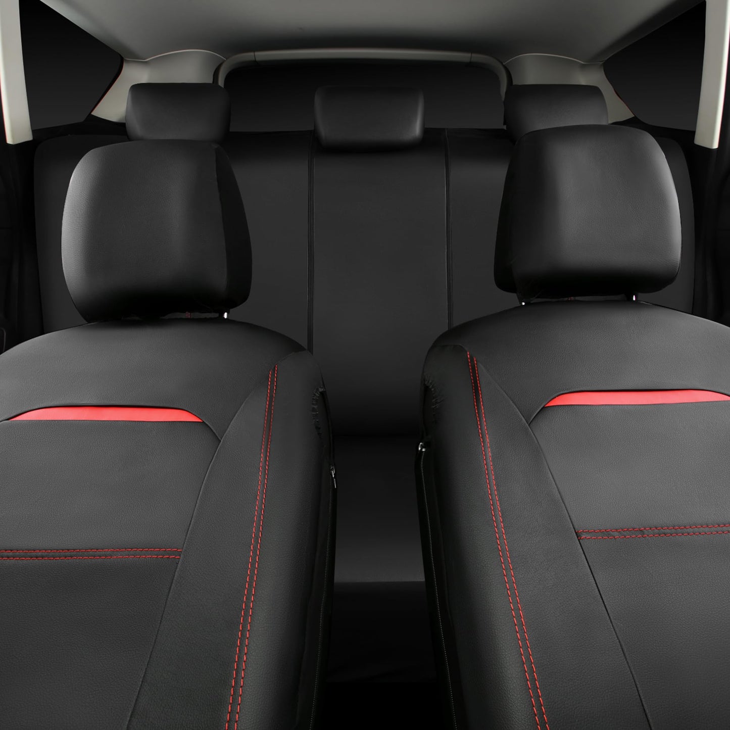 CAR PASS Universal FIT Piping Leather Car Seat Cover, for suvs,Van,Trucks,Airbag Compatible,Inside Zipper Design and Reserved Opening Holes (Full Set, Black and Red)