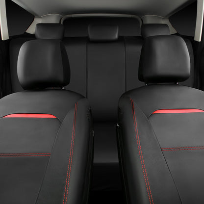 CAR PASS Universal FIT Piping Leather Car Seat Cover, for suvs,Van,Trucks,Airbag Compatible,Inside Zipper Design and Reserved Opening Holes (Full Set, Black and Red)