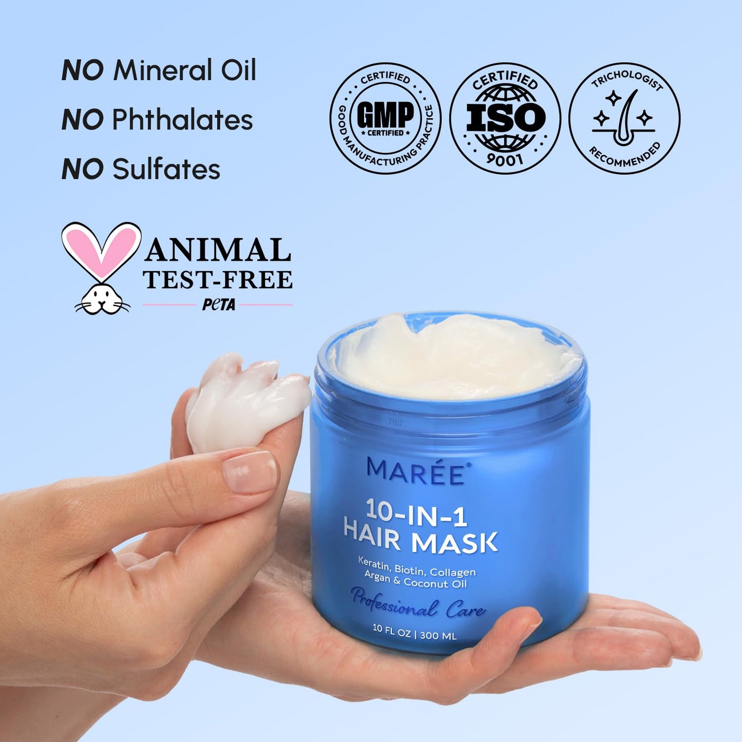 MAREE Deep Conditioning Hair Mask for Damaged Hair Treatment – Keratin Hair Care for Hydrating Growth Repair Moisturizing – Dry Curly Color Refreshing – 10 Fl Oz, White