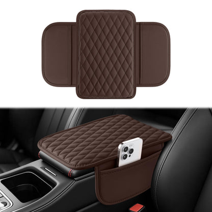 Amiss Car Center Console Cover, Upgraded Leather Car Armrest Cushion with 2 Storage Pockets, Universal Waterproof Cushion Pad, Non-Slip Car Interior Accessories, Fits Most Sedans SUVs Trucks (Black)