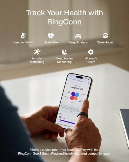 RingConn Gen 3 Smart Ring - Vascular Trends(Size 12, Matte Black)