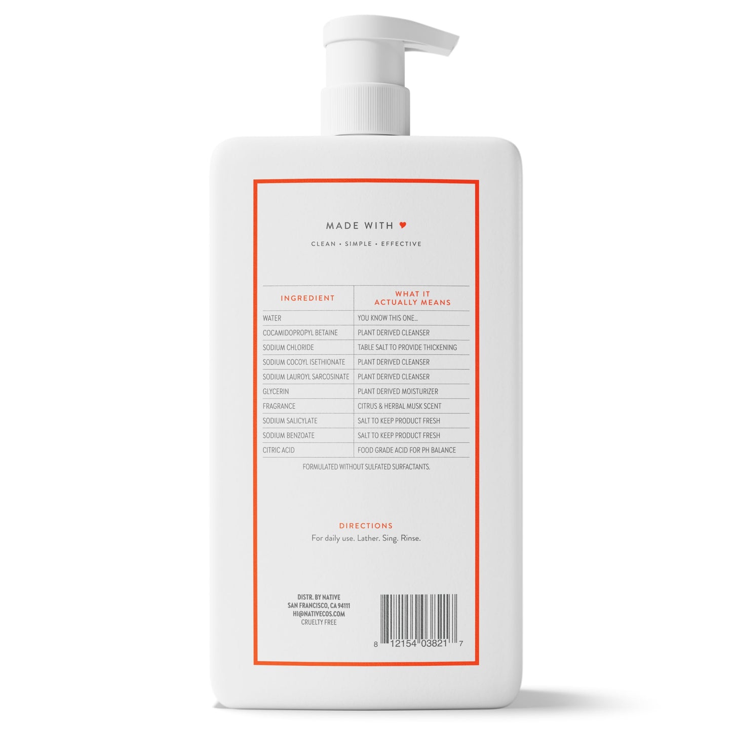 Native Clean Body Wash, Gentle & pH-balanced for Sensitive Skin, 24-Hr Freshness for Women & Men, Vegan & Cruelty-Free, Free of Sulfates, Parabens & Phthalates, Sandalwood & Shea Butter, 36 oz