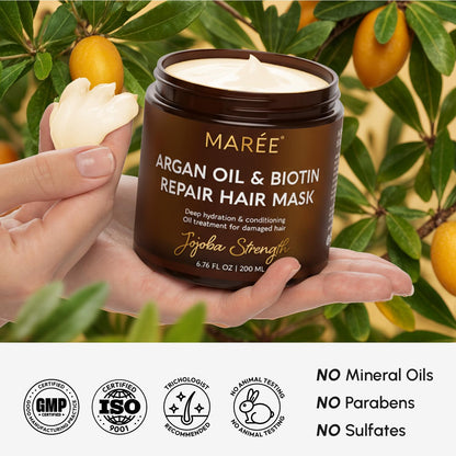 MAREE Deep Conditioning Hair Mask for Damaged Hair Treatment – Keratin Hair Care for Hydrating Growth Repair Moisturizing – Dry Curly Color Refreshing – 10 Fl Oz, White