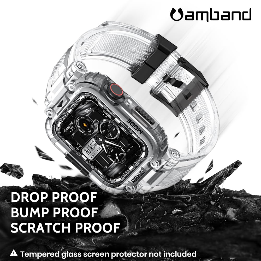 amBand Bands Compatible with Apple Watch 9/8/7/6/5/4 & SE 3/2/1 45mm/44mm Case for Men, M1 Sport Series Rugged Case Protective Cover for iWatch SE3/SE2/6/SE/5/4 44/45 mm Men Black