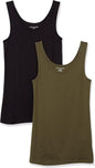 Amazon Essentials Women's Slim-Fit Ribbed Scoop Neck Tank Tops, Pack of 2