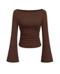 PRETTYGARDEN Womens Bell Long Sleeve Ribbed Knit Tops