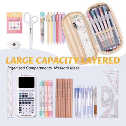 EASTHILL Big Capacity Pencil Pen Case Office College School Large Storage High Capacity Bag Pouch Holder Box Organizer Blue (Pink)