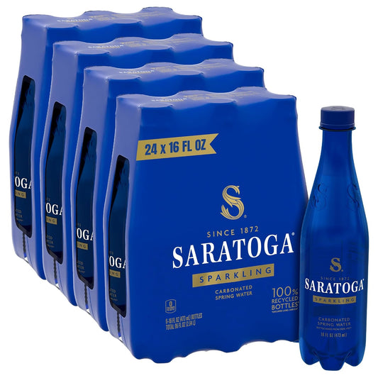 Saratoga Sparkling Water Bottles, 24-Pack – Carbonated Spring Bottled Water – Recycled PET Plastic Bottles – 16 Fl Oz