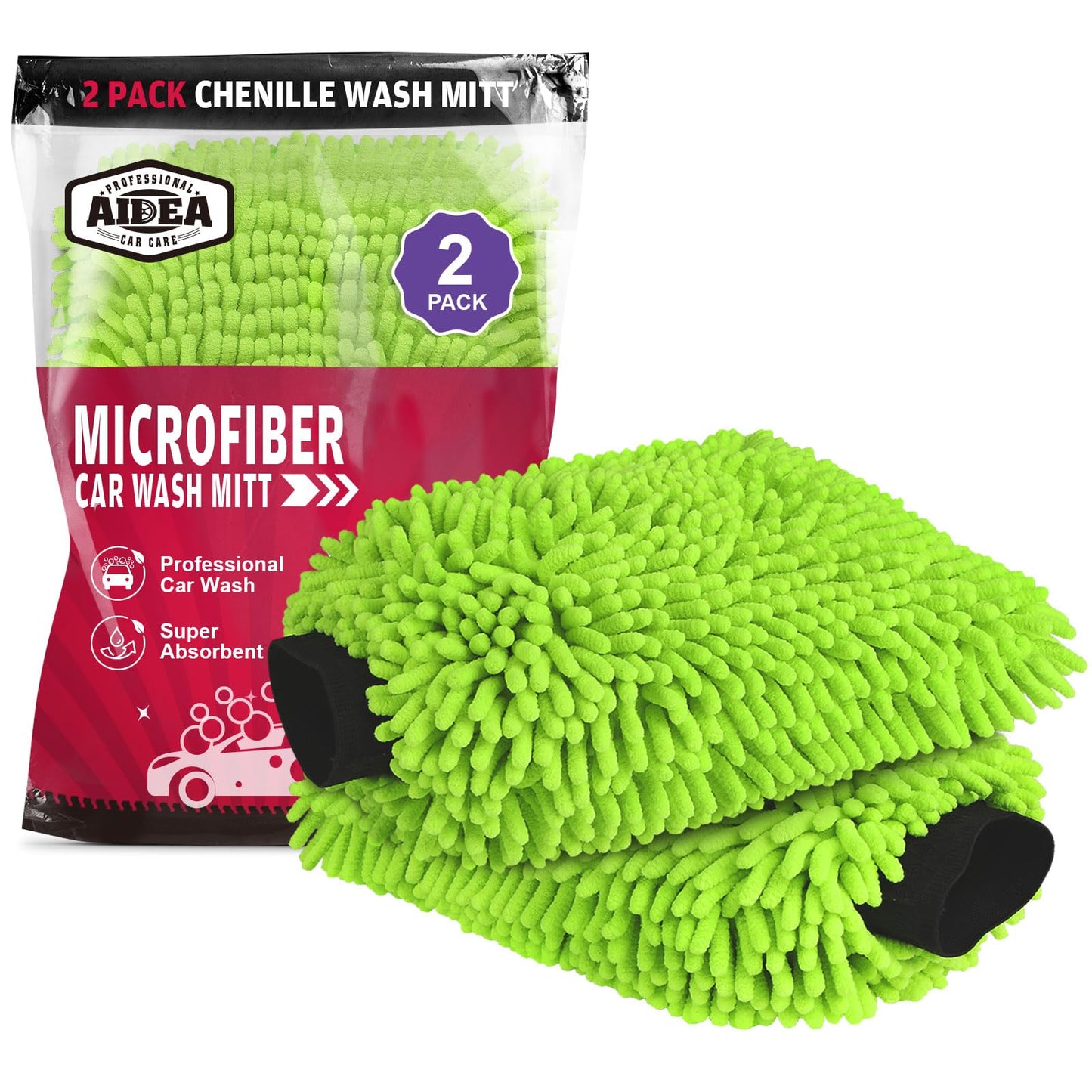 AIDEA Car Wash Mitt Microfiber, 4PK,Car Wash Brush, Green 8''X12''