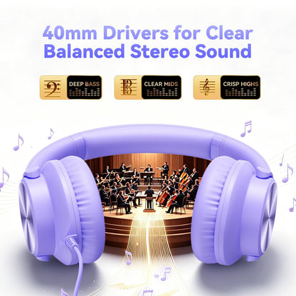 Wired Headphones with Mic, Over-Ear 3.5mm Corded Headphone for School Black