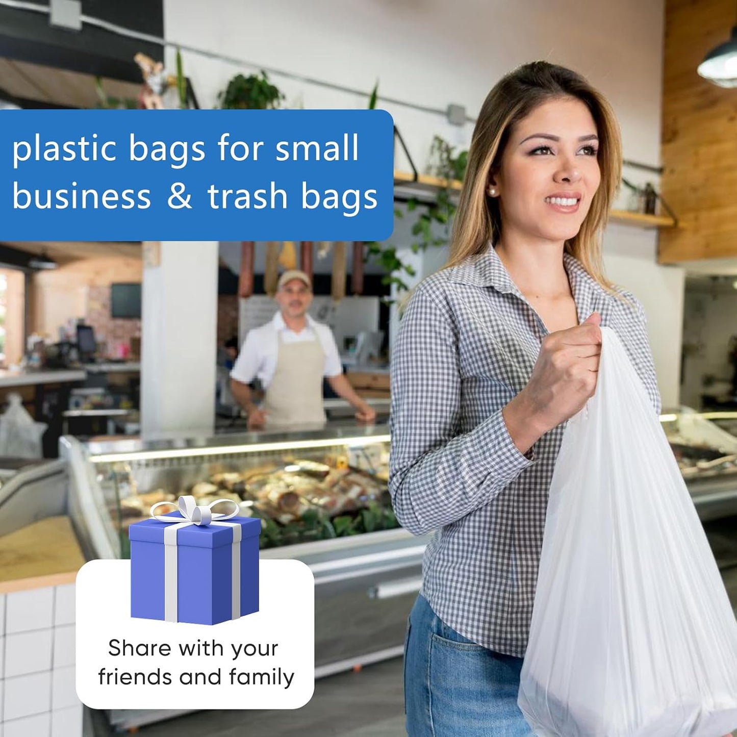 LimonLaviu Plastic Bags - 100 Pack (11.5'x 6.5" x 21') with Handles for Small Business, Restaurants, Grocery & Trash