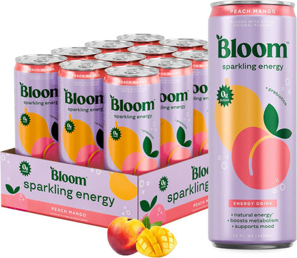 Bloom Nutrition Zero Sugar Energy Drink, Apple Crisp, 12oz 12pk