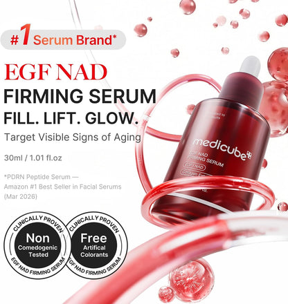 medicube NAD EGF Firming Serum for Face & Neck | Anti-Aging Serum with EGF Peptide, NAD & Collagen - Wrinkle Appearance, Elasticity & Pore Care, Korean Skincare, 1.01 fl.oz