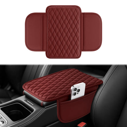 Amiss Car Center Console Cover, Upgraded Leather Car Armrest Cushion with 2 Storage Pockets, Universal Waterproof Cushion Pad, Non-Slip Car Interior Accessories, Fits Most Sedans SUVs Trucks (Black)