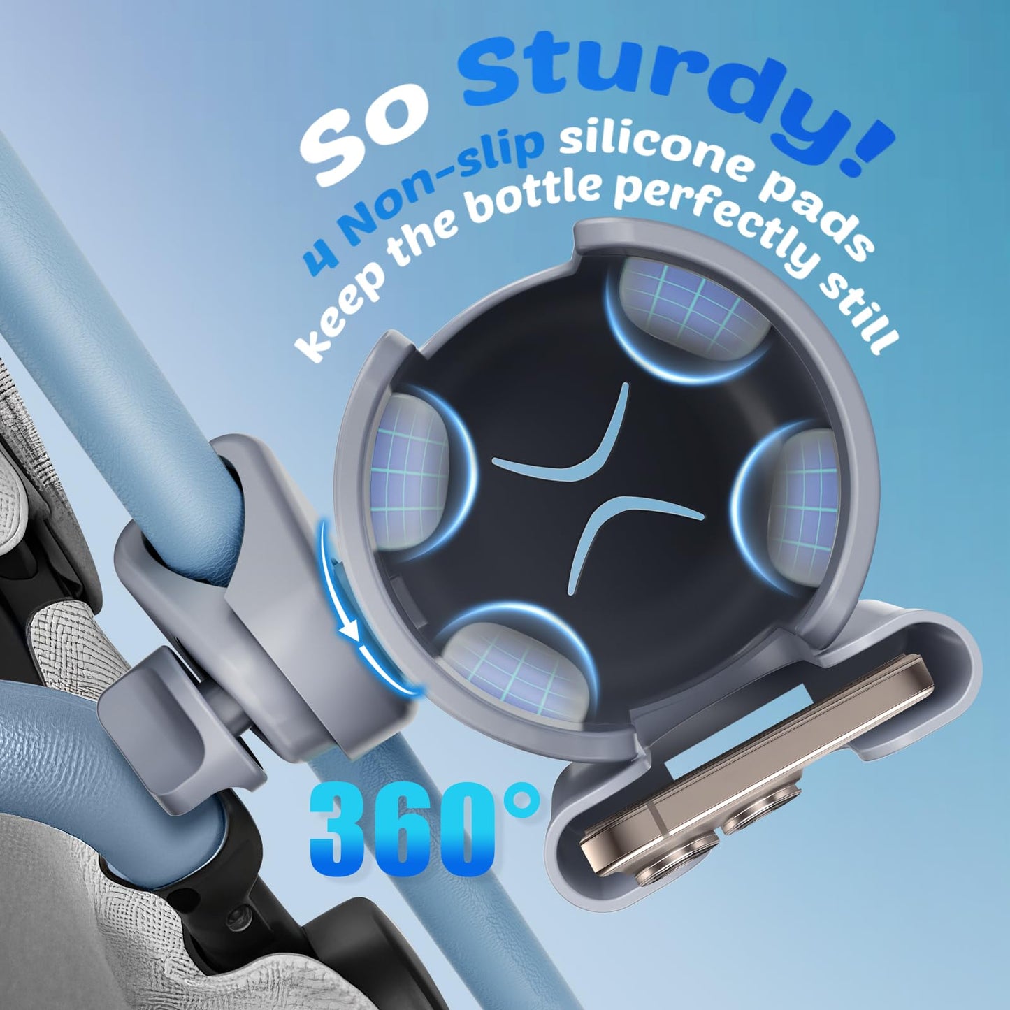 2 Pack Cup Holder for Walker: Stroller Cup Holder with Phone Holder Black