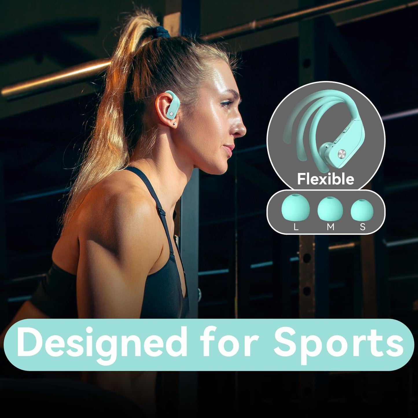 bmani Ear Buds Wireless Earbuds Bluetooth Headphones with 80H Playtime LED Display Case, Over-Ear Hook with Mic, Stereo Sound, Easy Button Controls, Sports Earphones for Running Workout Gym Black