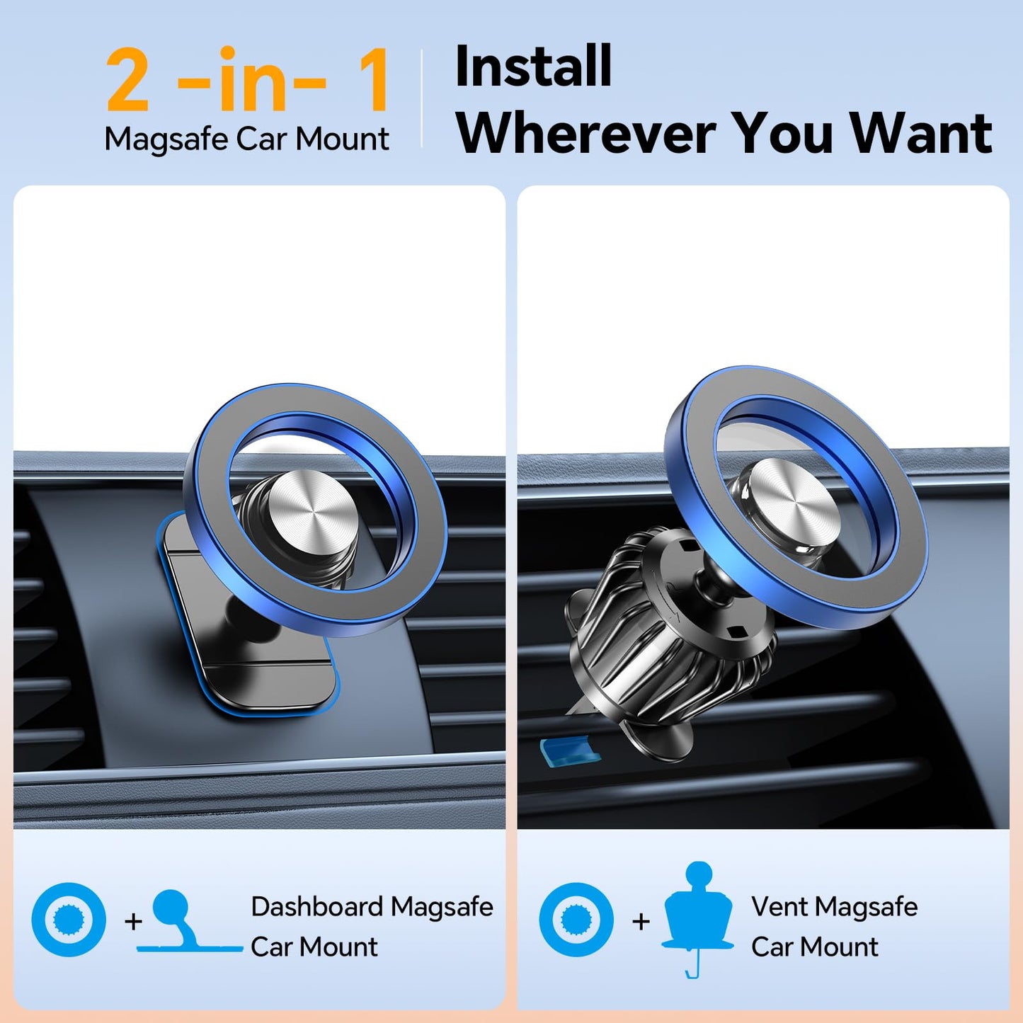 for iPhone Magsafe car Mount【20 Strong Magnets】Magnetic Phone Holder for Car Dashboard【360° Rotation】Hands Free Car Phone Holder Mount Dash Fit iPhone 15 14 13 12 Pro Max Plus MagSafe Car Accessories