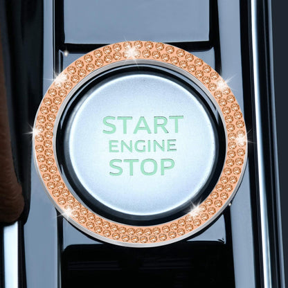 LivTee 2 PCS Crystal Double Rhinestone Car Engine Start Stop Decoration Ring, Bling Car Interior Accessories for Women, Push to Start Button Cover Sticker, Automotive Decals, Light Green