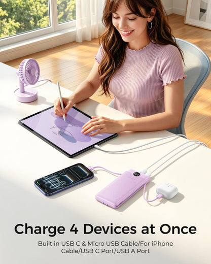 VEGER Portable Charger for iPhone, Power Bank Built in Cables and Wall Plug