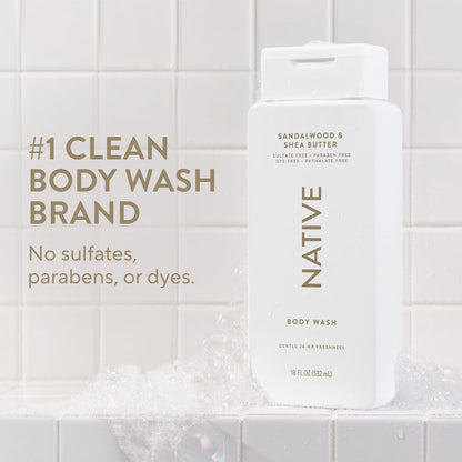 Native Clean Body Wash, Gentle & pH-balanced for Sensitive Skin, 24-Hr Freshness for Women & Men, Vegan & Cruelty-Free, Free of Sulfates, Parabens & Phthalates, Cashmere & Rain, 18 fl oz