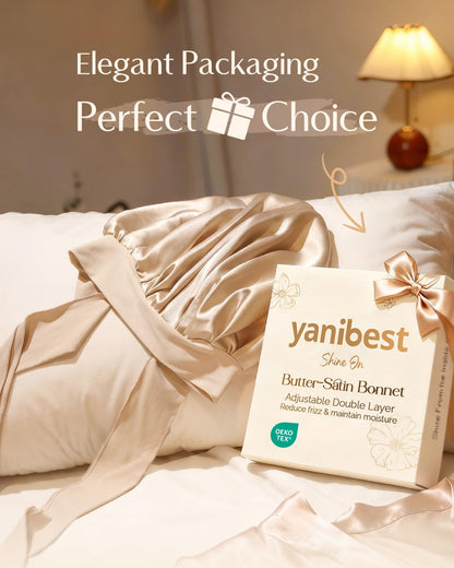 YANIBEST Adjustable Silk Bonnet for Sleeping Women Double Layer Satin Bonnet Reduce Friction Prevent Frizz Curly Hair