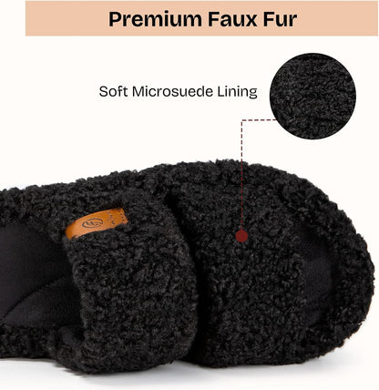 EverFoams Womens Fuzzy Open-toe Slippers Memory Foam Indoor House Shoes
