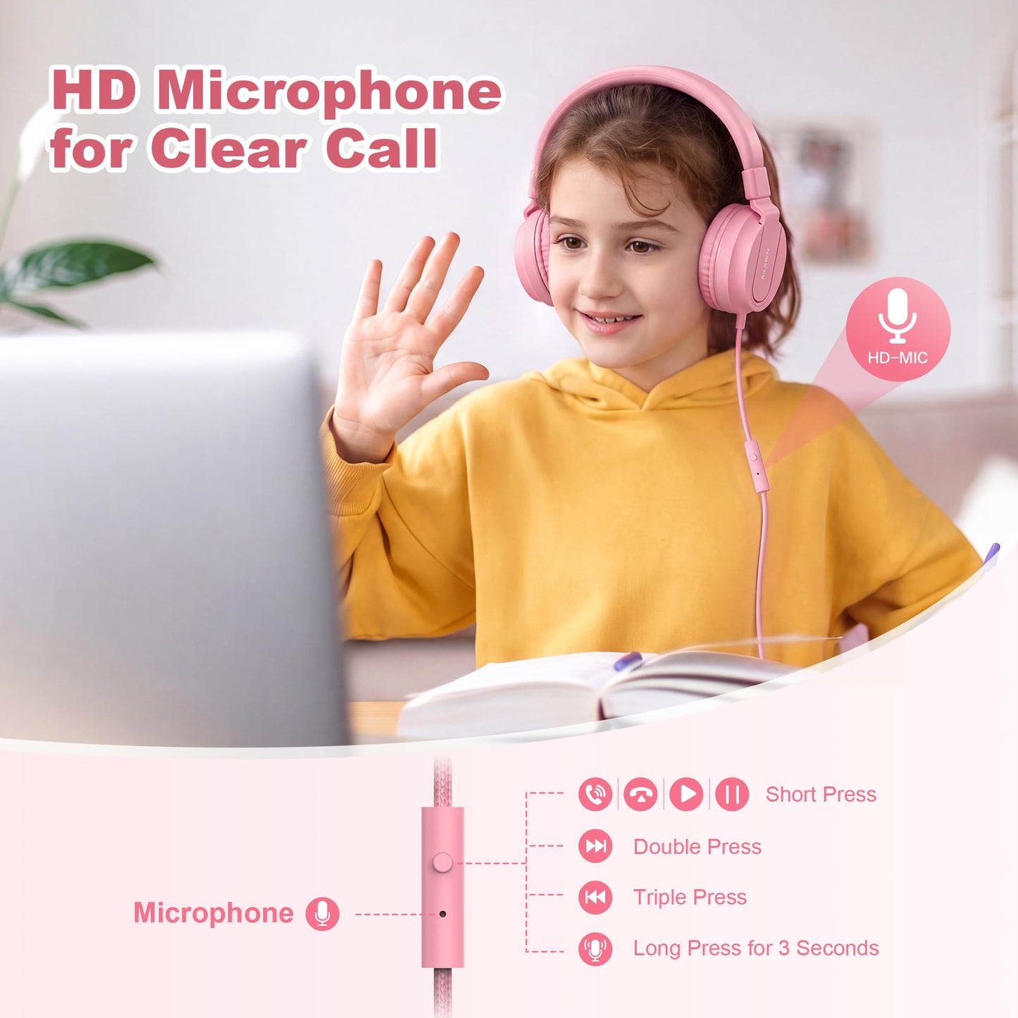 AILIHEN I35 Kids Headphones for School with Mic, 93dB Safe Volume, Orange
