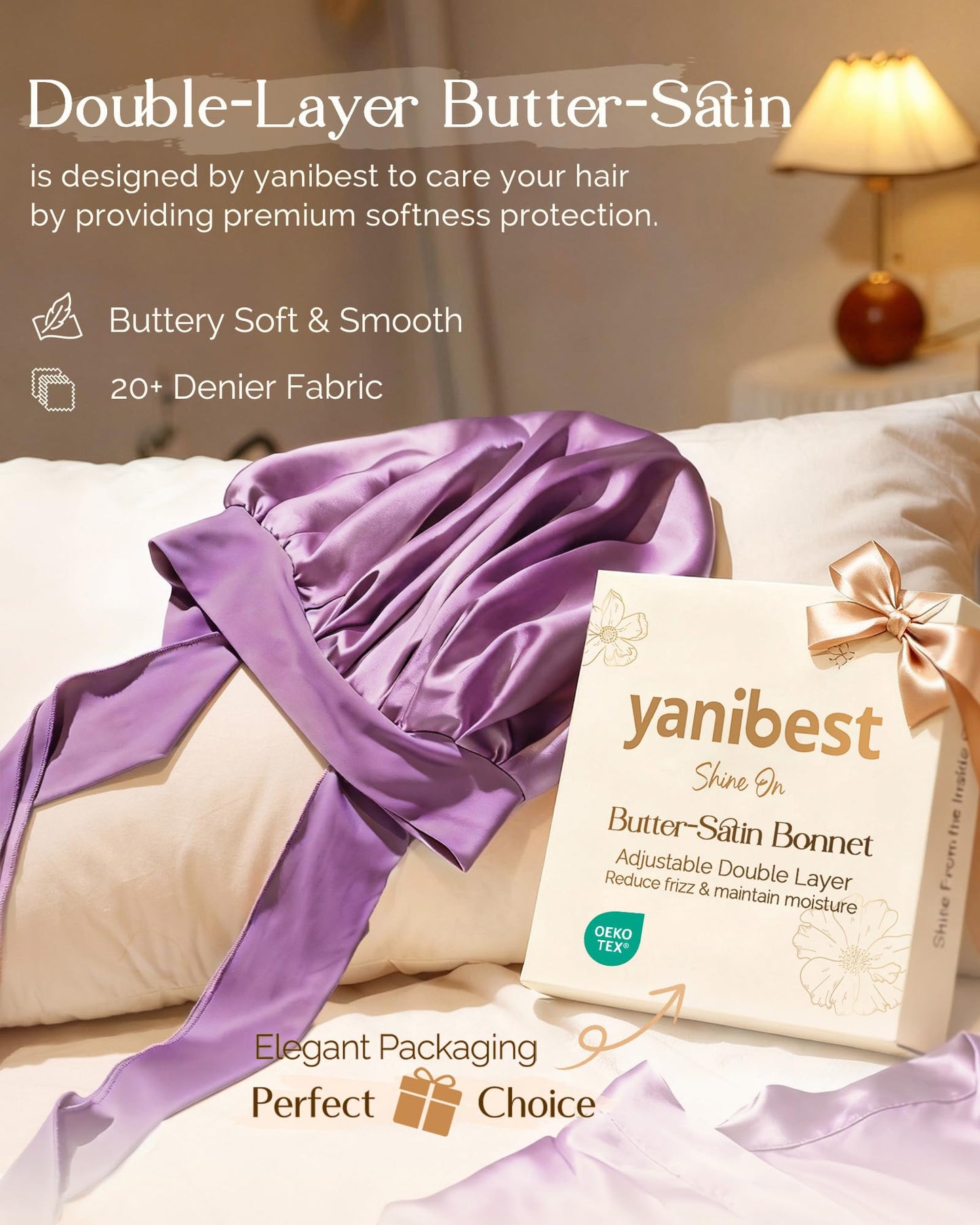 YANIBEST Adjustable Silk Bonnet for Sleeping Women Double Layer Satin Bonnet Reduce Friction Prevent Frizz Curly Hair