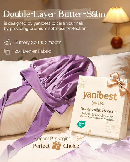 YANIBEST Adjustable Silk Bonnet for Sleeping Women Double Layer Satin Bonnet Reduce Friction Prevent Frizz Curly Hair