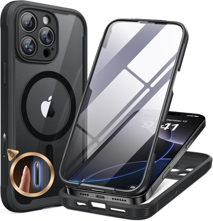 miracase for iPhone 17e Case & iPhone 16e Case, Full-Body Phone with Built-in Glass Screen Protector, [Magnetic with MagSafe] Military Drop Proof 17 E/ 16 E Cover Bumper 6.1 inch, Black