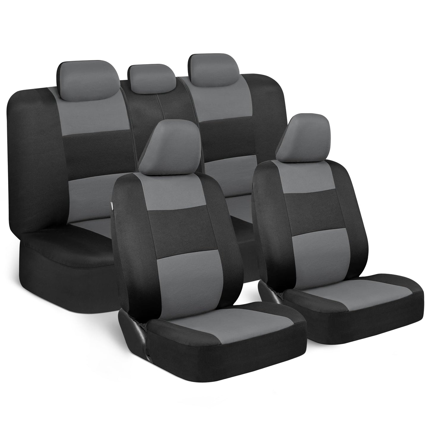 BDK PolyPro Car Seat Covers Full Set in Solid Black, Front and Rear Split Bench Seat Covers for Cars, Easy to Install Car Seats Cover Set and Accessories for Auto Trucks Van SUV - Solid Black