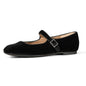 Amazon Essentials Women's Square-Toe Mary Jane Ballet Flat with Adjustable Metal Buckle Strap, Non-Slip Low Heel, Cushioned