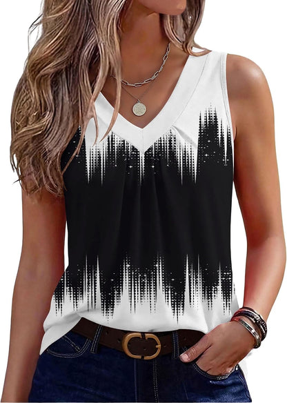Zeagoo Womens Tank Tops Summer Sleeveless Tops V Neck Pleated Shirts