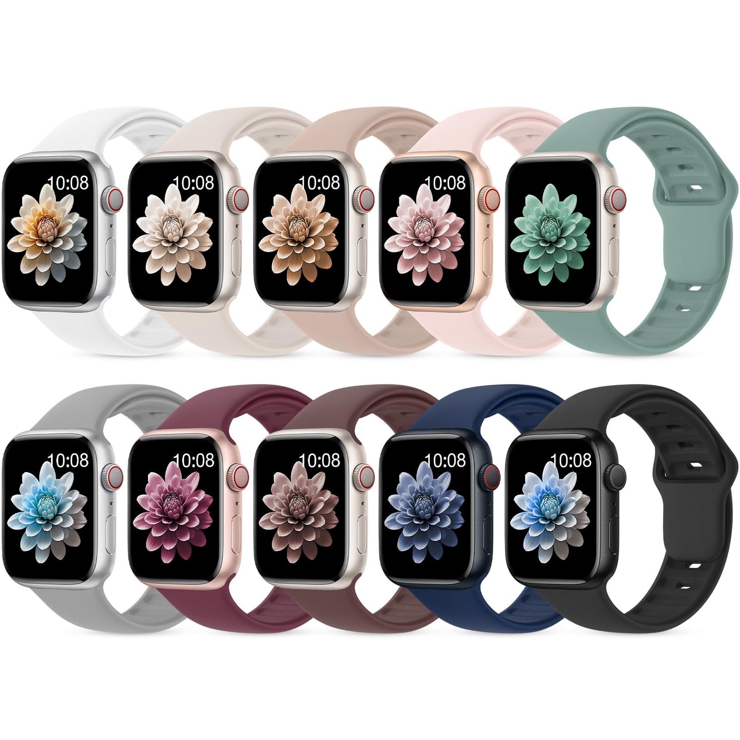10 Pack Silicone Sport Bands Compatible with Apple Watch Band Women Men