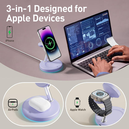 3 in 1 Mag-Safe Wireless Charger Stand for iPhone Apple Watch AirPods