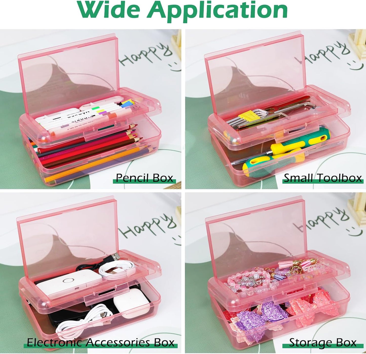 Double Layer Plastic Clear Hard Colored Pencil Box Case Pen Crayon Box