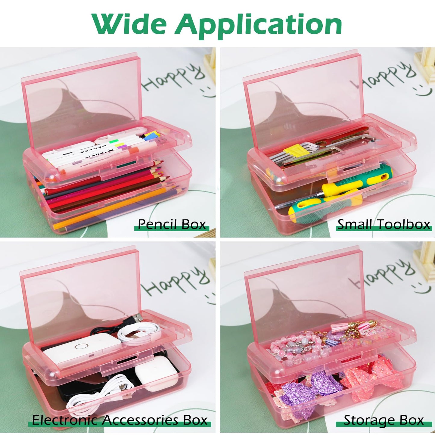 Double Layer Plastic Clear Hard Colored Pencil Box Case Pen Crayon Box