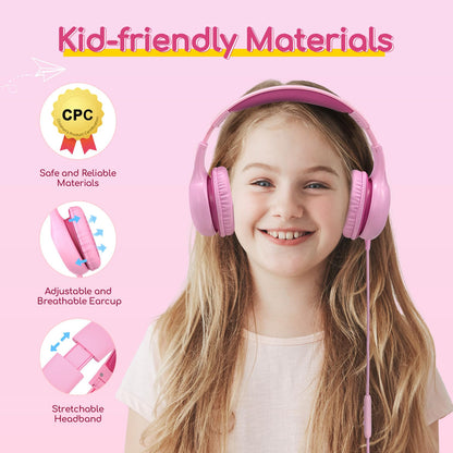 EarFun K1 Kids Headphones Wired with Mic, Volume Limit Headphones for Kids