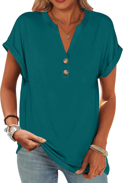 ANRABESS Womens Short Sleeve Henley Tops Summer Shirts Dressy Casual Blouse