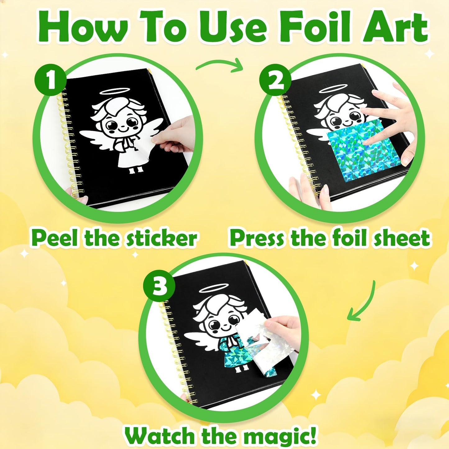 FUNNYB&G Foil Art Craft Kit for Kids, Sparkly Birthday Gift Toy for Boys