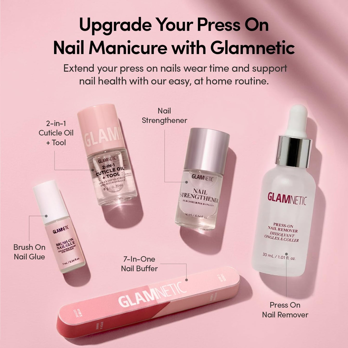 Glamnetic Press On Nails - Short Almond, Glossy Fake Nails 24 Pc Full Kit