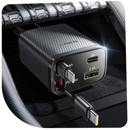 LISEN 72W Retractable Car Charger Ultra-Compact USBC Fast Car Charger
