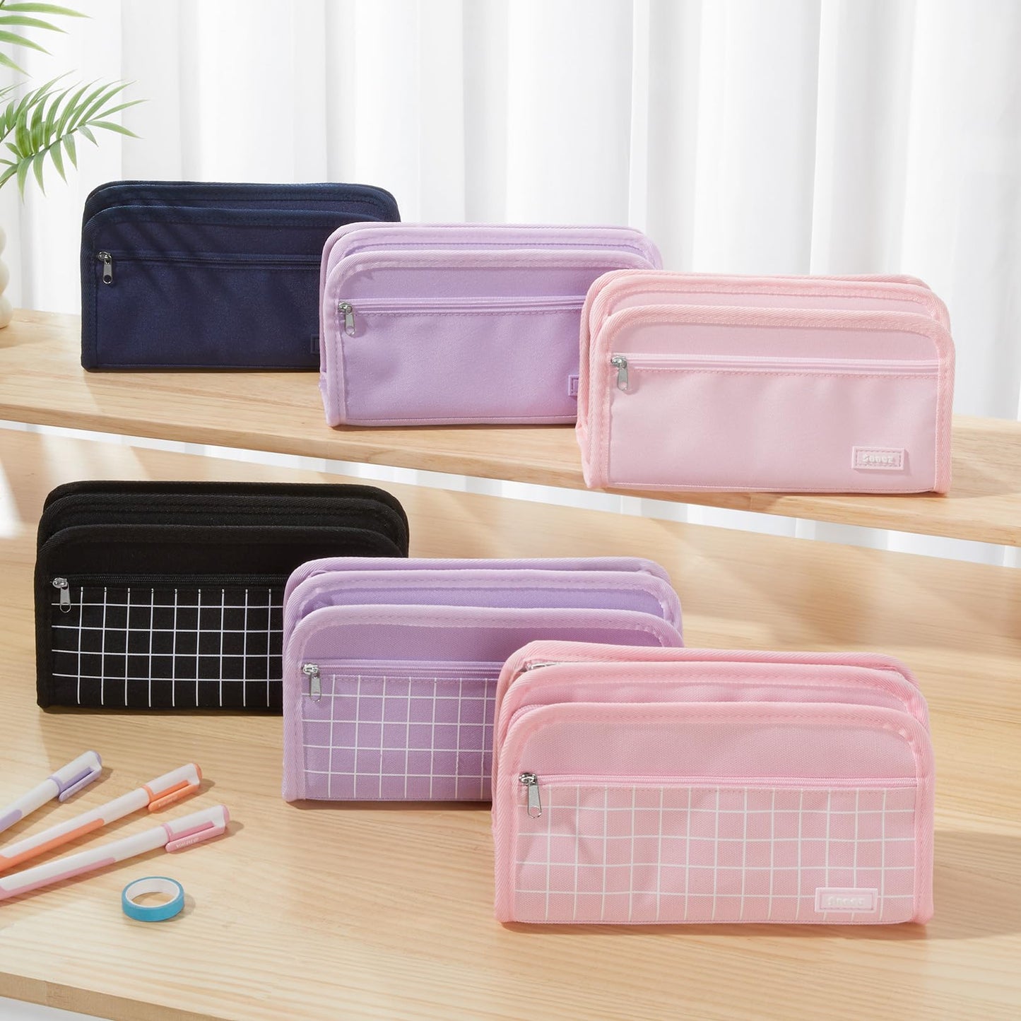 Sooez Large Pencil Case, Pencil Pouch, Pencil Bag, Pencil Box, Pink & Plaid