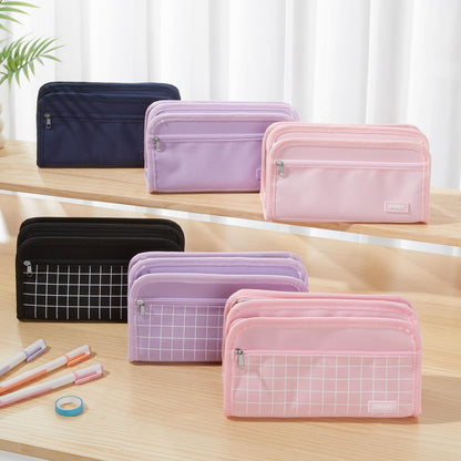 Sooez Large Pencil Case, Pencil Pouch, Pencil Bag, Pencil Box, Pink & Plaid