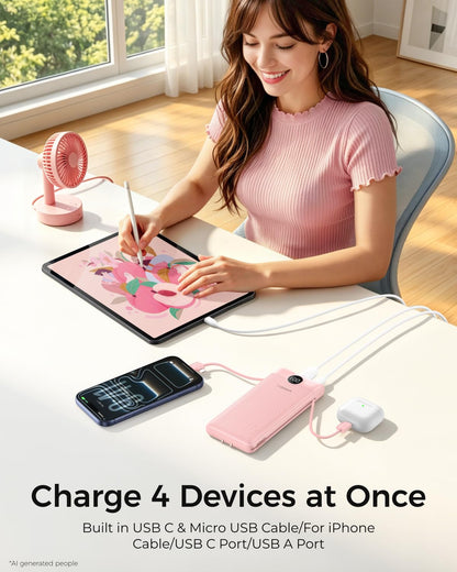 VEGER Portable Charger for iPhone, Power Bank Built in Cables and Wall Plug