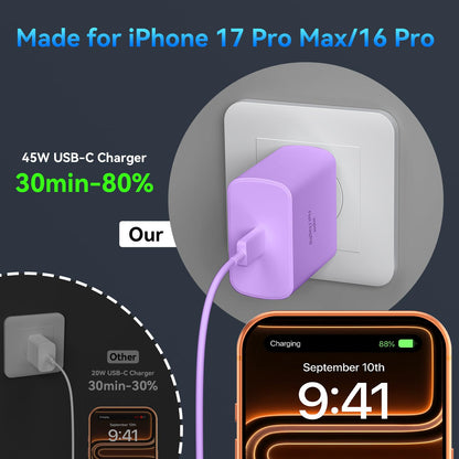 Phone 17 16 Pro Max Charger Fast Charging, 45W Super Fast USB C Charger Block with 10FT Long Charging Cord Cable for 17 16 Pro Max/17 16/16 Plus,15 Pro Max/15 Pro/15, Android Phone-Black