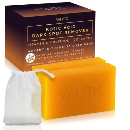 VALITIC Kojic Acid Dark Spot Remover Soap Bars, Turmeric Bar Soaps 2 Pack