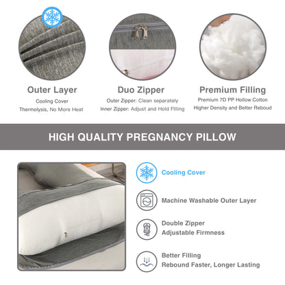 ALLOPERA Pregnancy Pillow, Full Body Maternity Pillow 57 inch, with Removable Washable Cover - Sleep Support for Legs, Back, Neck, Shoulder, HIPS, Belly, Velvet Cover-Grey-Dark Blue