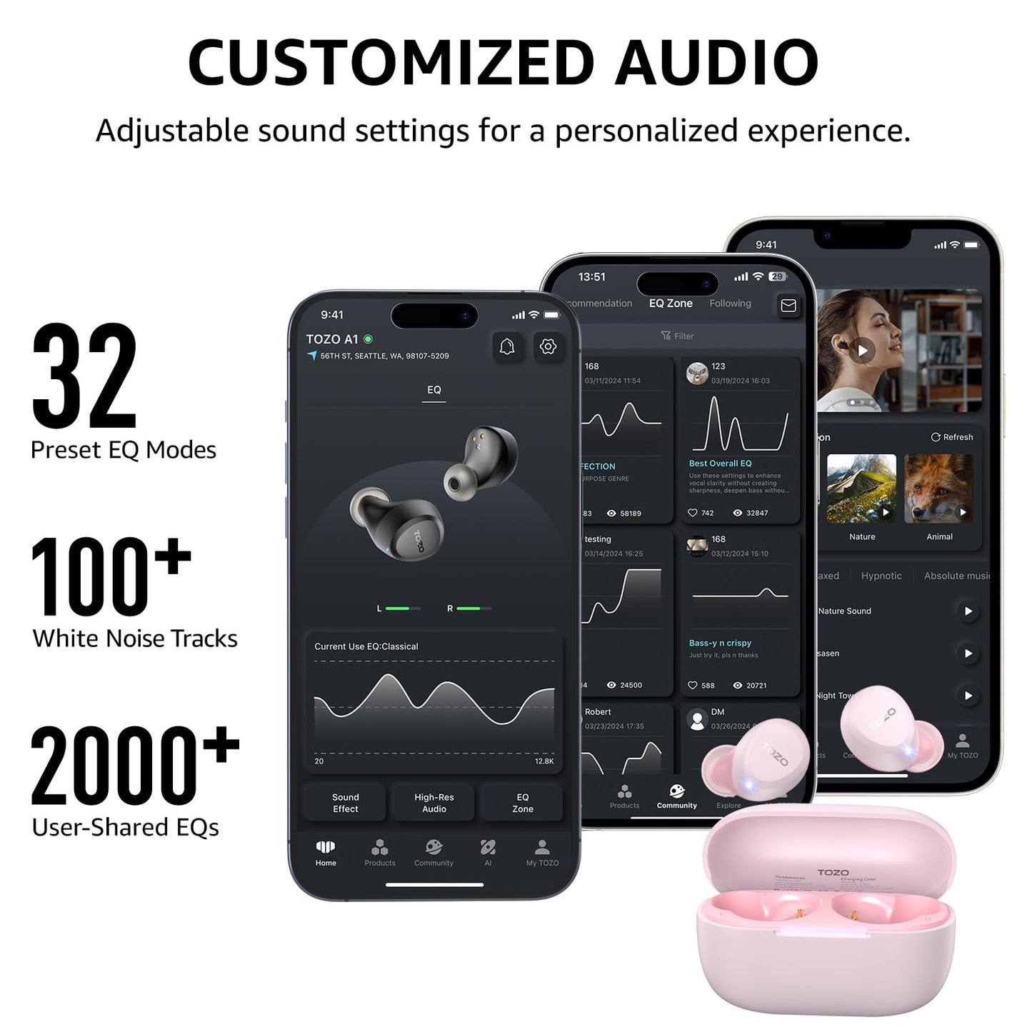 TOZO A1 Wireless Earbuds Bluetooth 5.3 Light Weight in Ear Headphones