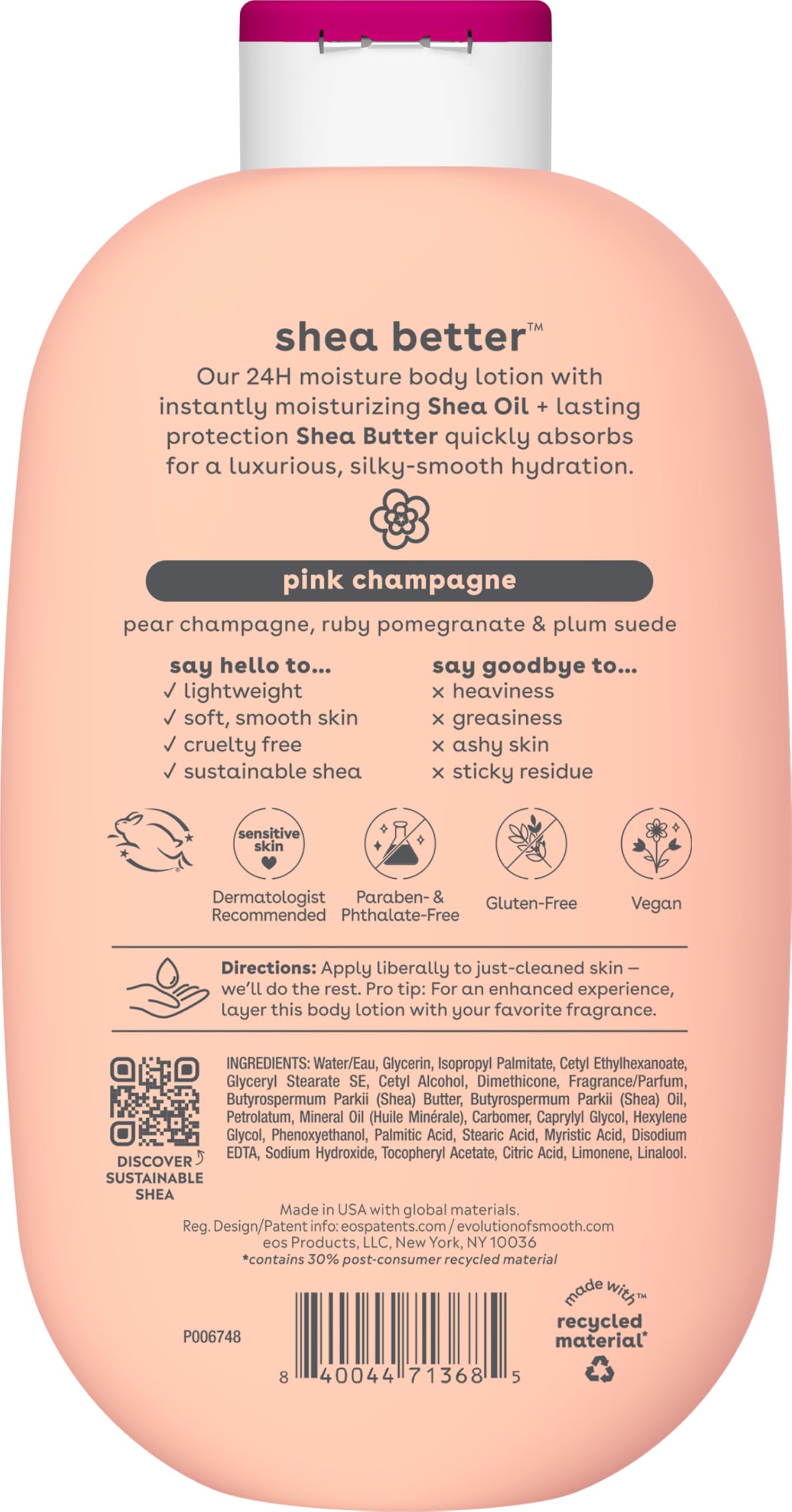 eos Shea Better Body Lotion- Vanilla Cashmere, 24-Hour Moisture, 16 fl oz